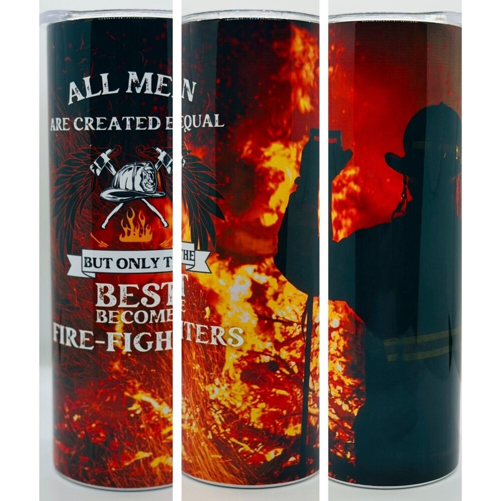 NEW "Firefighter"  20 oz. Stainless Steel Tumbler w/Straw Set & Silicone Tip